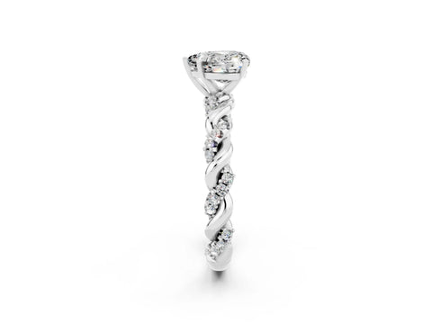 White gold Heart Cut Moissanite Solitaire Ring with Twisted Band and Pavé Accents_2