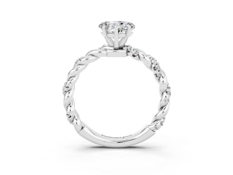 White gold Heart Cut Moissanite Solitaire Ring with Twisted Band and Pavé Accents_3