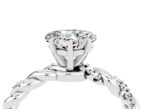 White gold Heart Cut Moissanite Solitaire Ring with Twisted Band and Pavé Accents_4