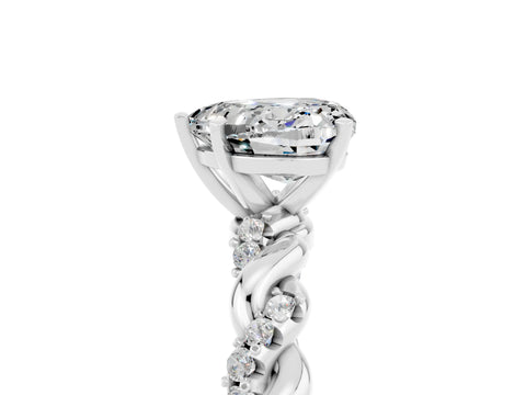 White gold Heart Cut Moissanite Solitaire Ring with Twisted Band and Pavé Accents_5