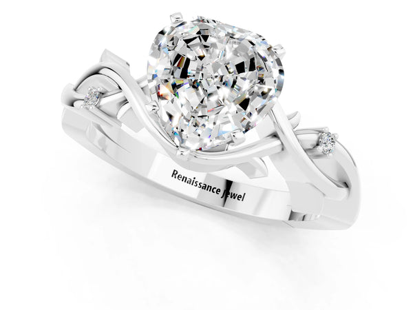 White gold Heart Cut Moissanite Solitaire Ring with Twisted Band and Prong Setting