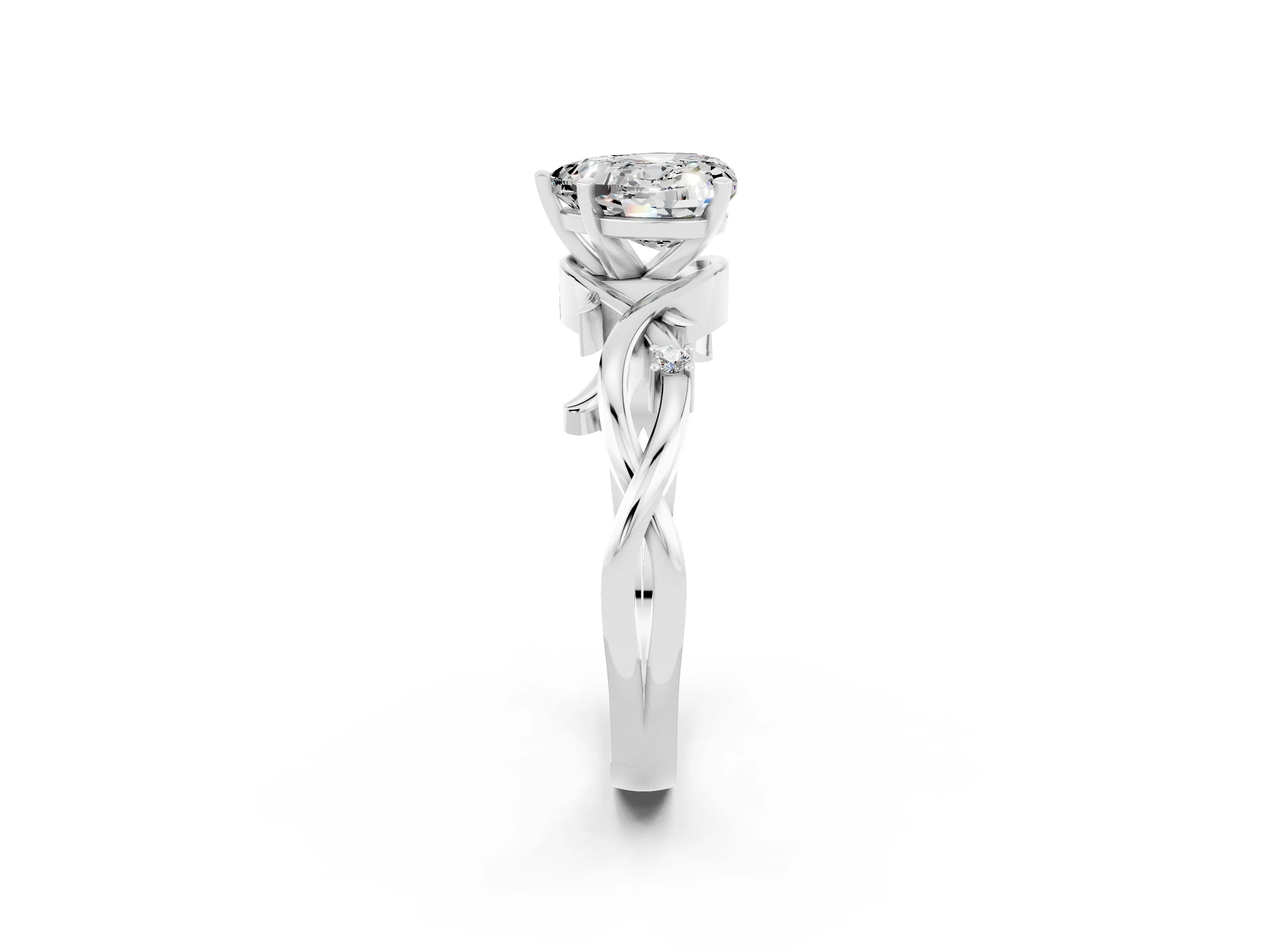 White gold Heart Cut Moissanite Solitaire Ring with Twisted Band and Prong Setting_14