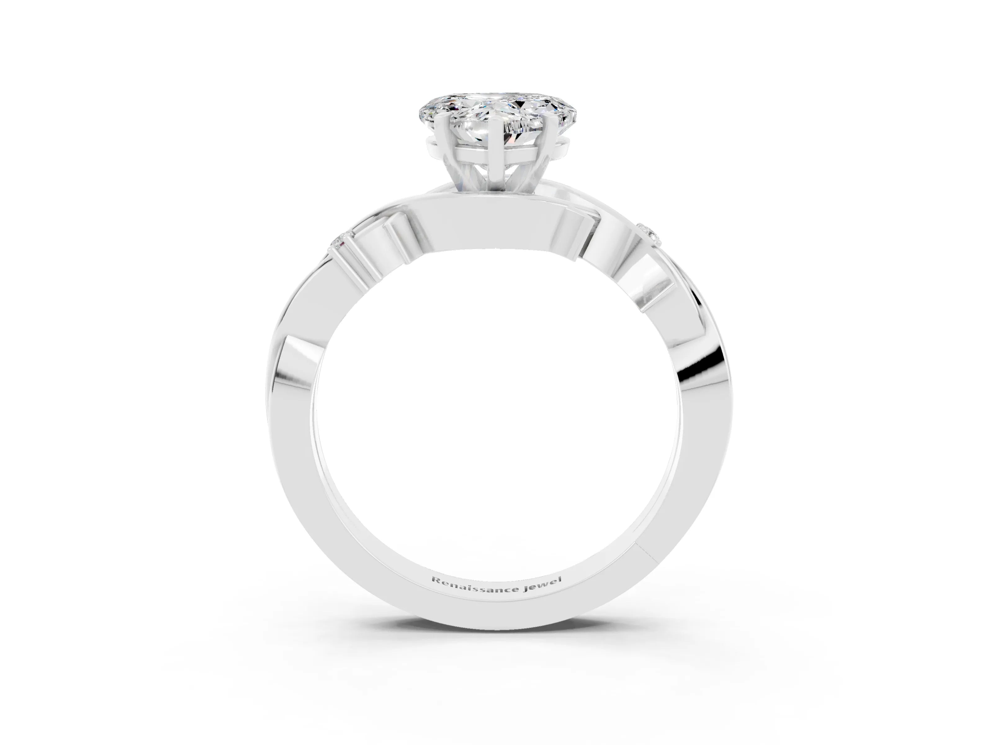 White gold Heart Cut Moissanite Solitaire Ring with Twisted Band and Prong Setting_15