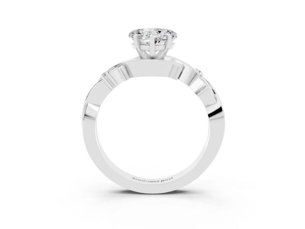 White gold Heart Cut Moissanite Solitaire Ring with Twisted Band and Prong Setting