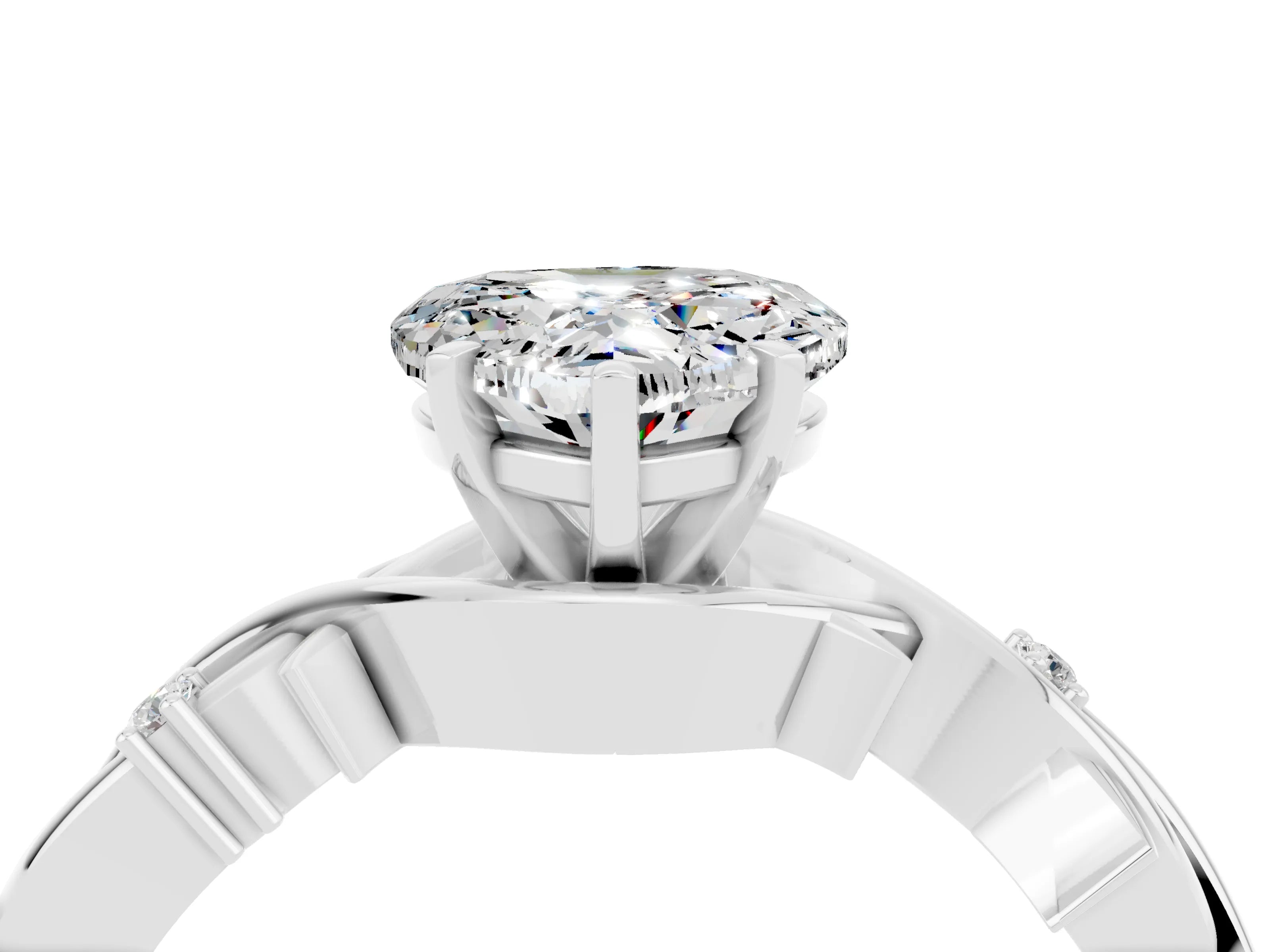 White gold Heart Cut Moissanite Solitaire Ring with Twisted Band and Prong Setting_16