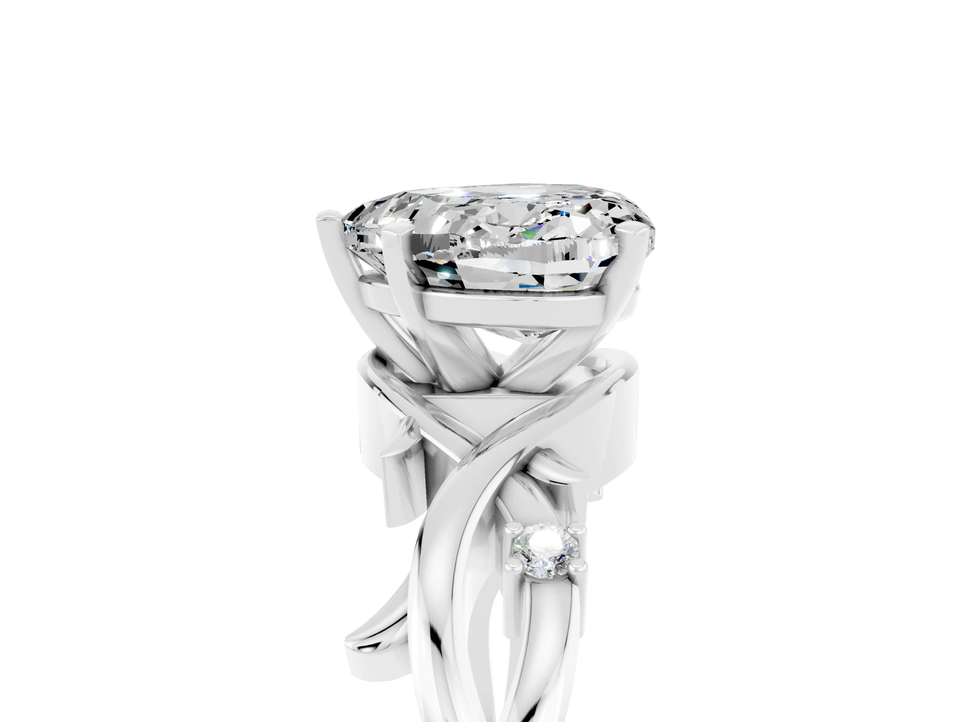 White gold Heart Cut Moissanite Solitaire Ring with Twisted Band and Prong Setting_17