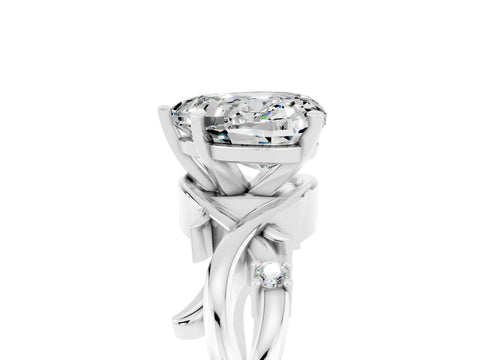White gold Heart Cut Moissanite Solitaire Ring with Twisted Band and Prong Setting_17
