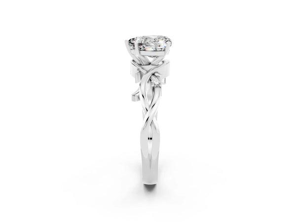Silver Heart Cut Moissanite Solitaire Ring with Twisted Band and Prong Setting