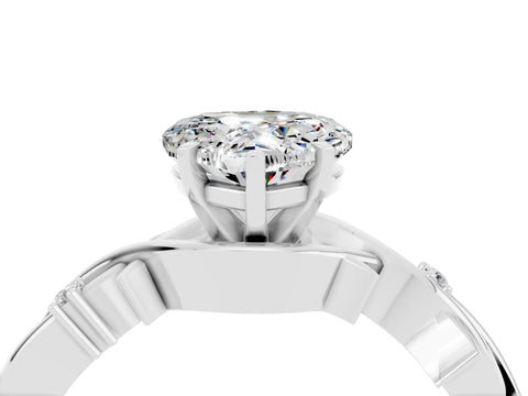 White gold Heart Cut Moissanite Solitaire Ring with Twisted Band and Prong Setting_4