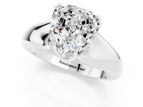 White gold Heart Cut Moissanite Solitaire Ring with Wide Band and Prong Setting_1