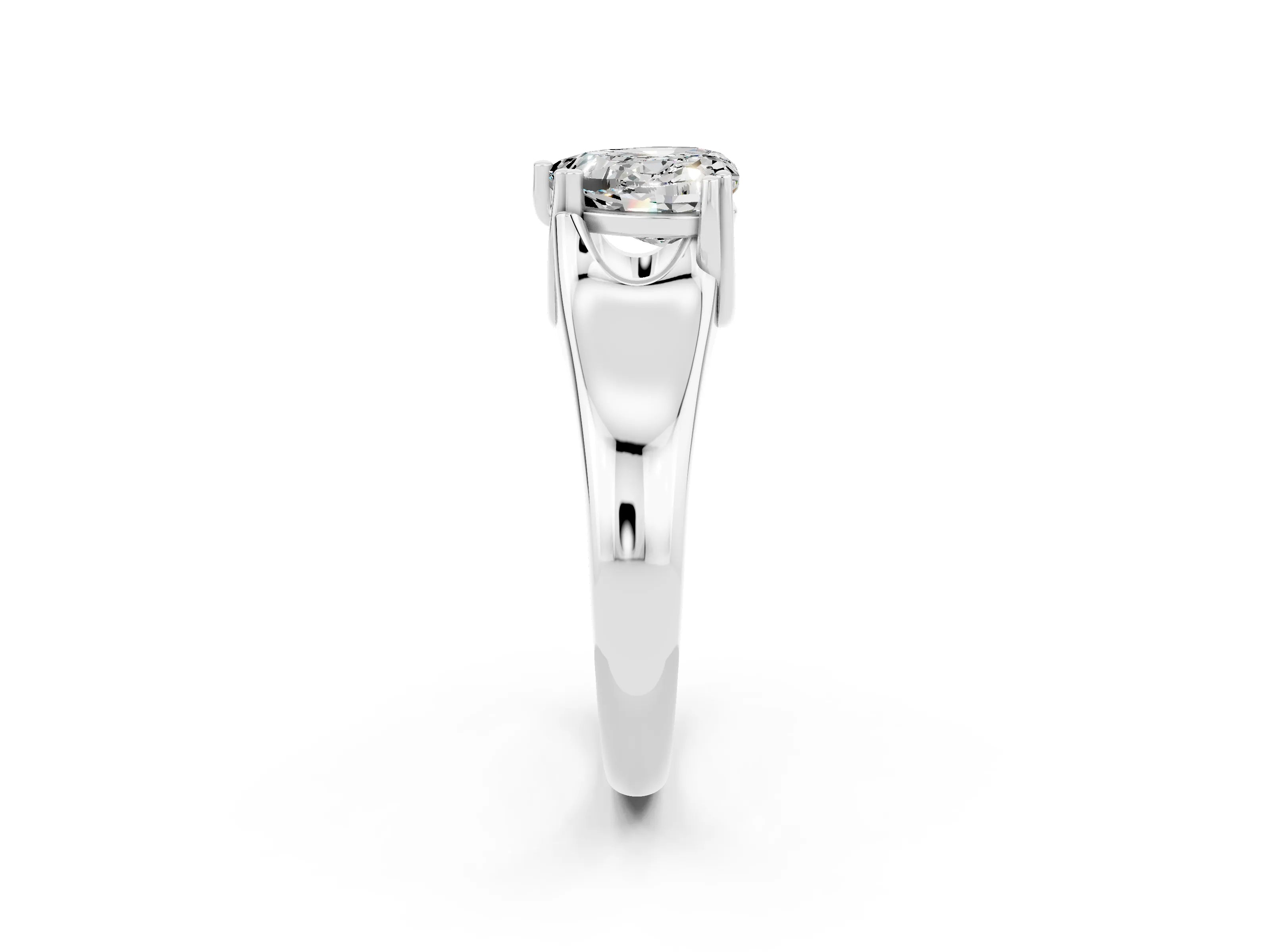 White gold Heart Cut Moissanite Solitaire Ring with Wide Band and Prong Setting_2