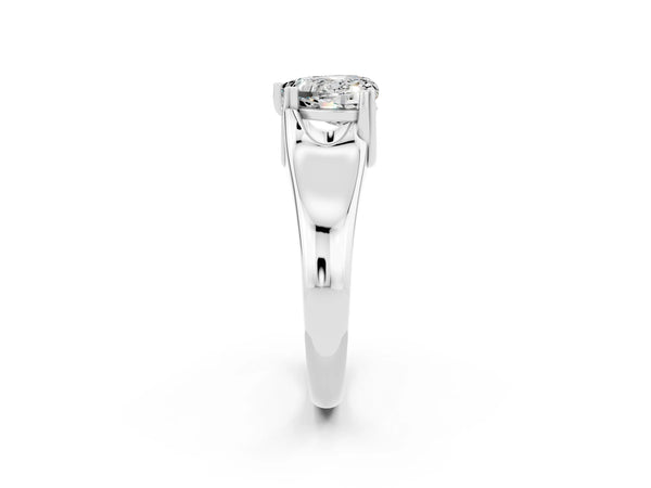 White gold Heart Cut Moissanite Solitaire Ring with Wide Band and Prong Setting