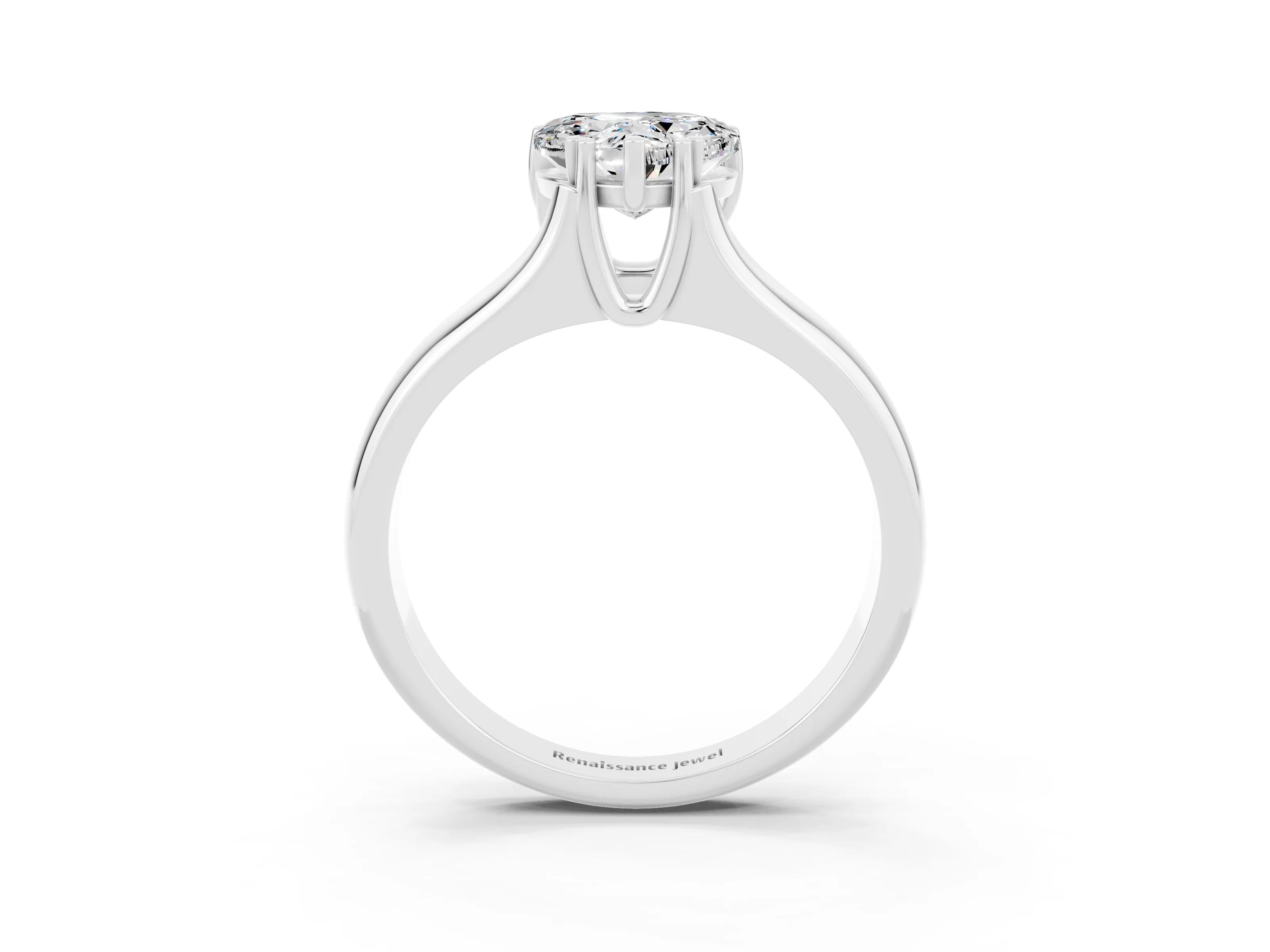 White gold Heart Cut Moissanite Solitaire Ring with Wide Band and Prong Setting_3
