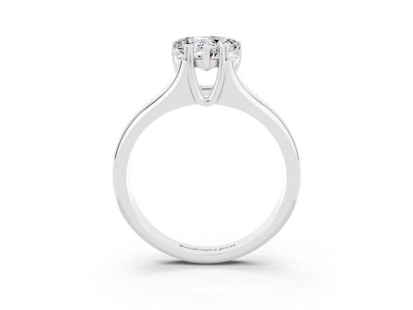 Platinum Heart Cut Moissanite Solitaire Ring with Wide Band and Prong Setting