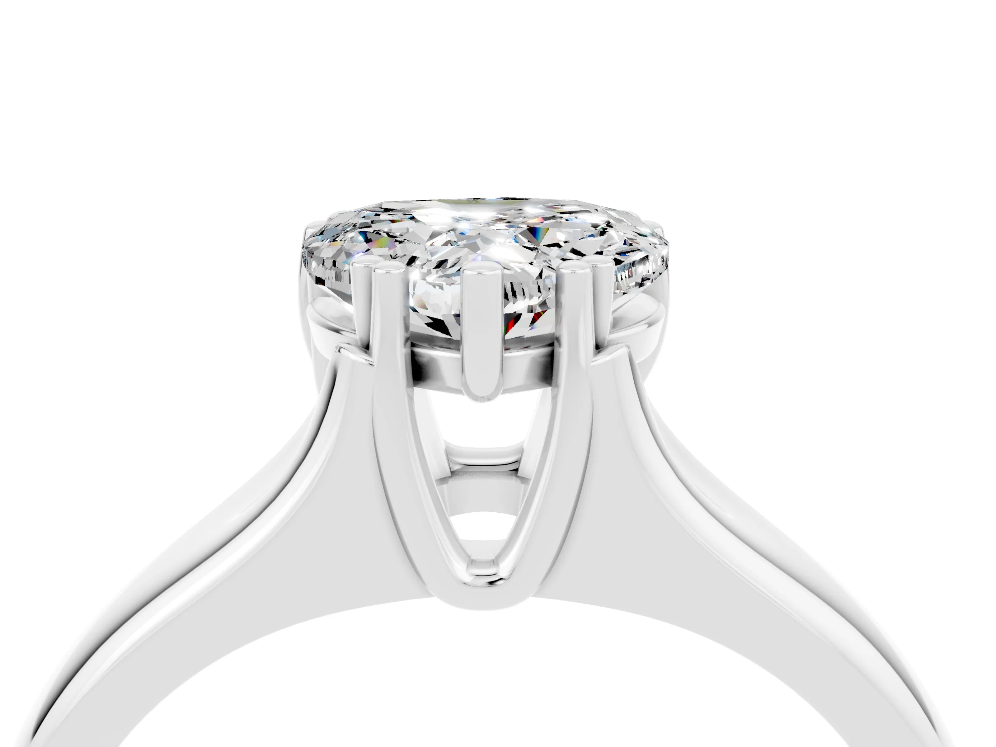 White gold Heart Cut Moissanite Solitaire Ring with Wide Band and Prong Setting_4