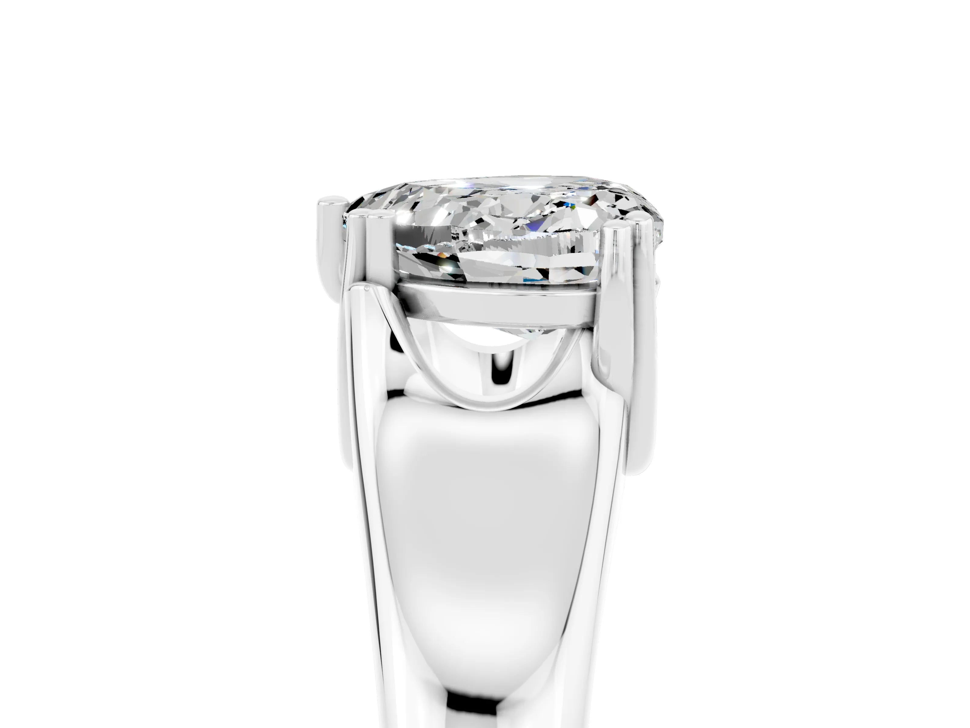 White gold Heart Cut Moissanite Solitaire Ring with Wide Band and Prong Setting_5