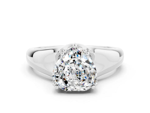 White gold Heart Cut Moissanite Solitaire Ring with Wide Band and Prong Setting