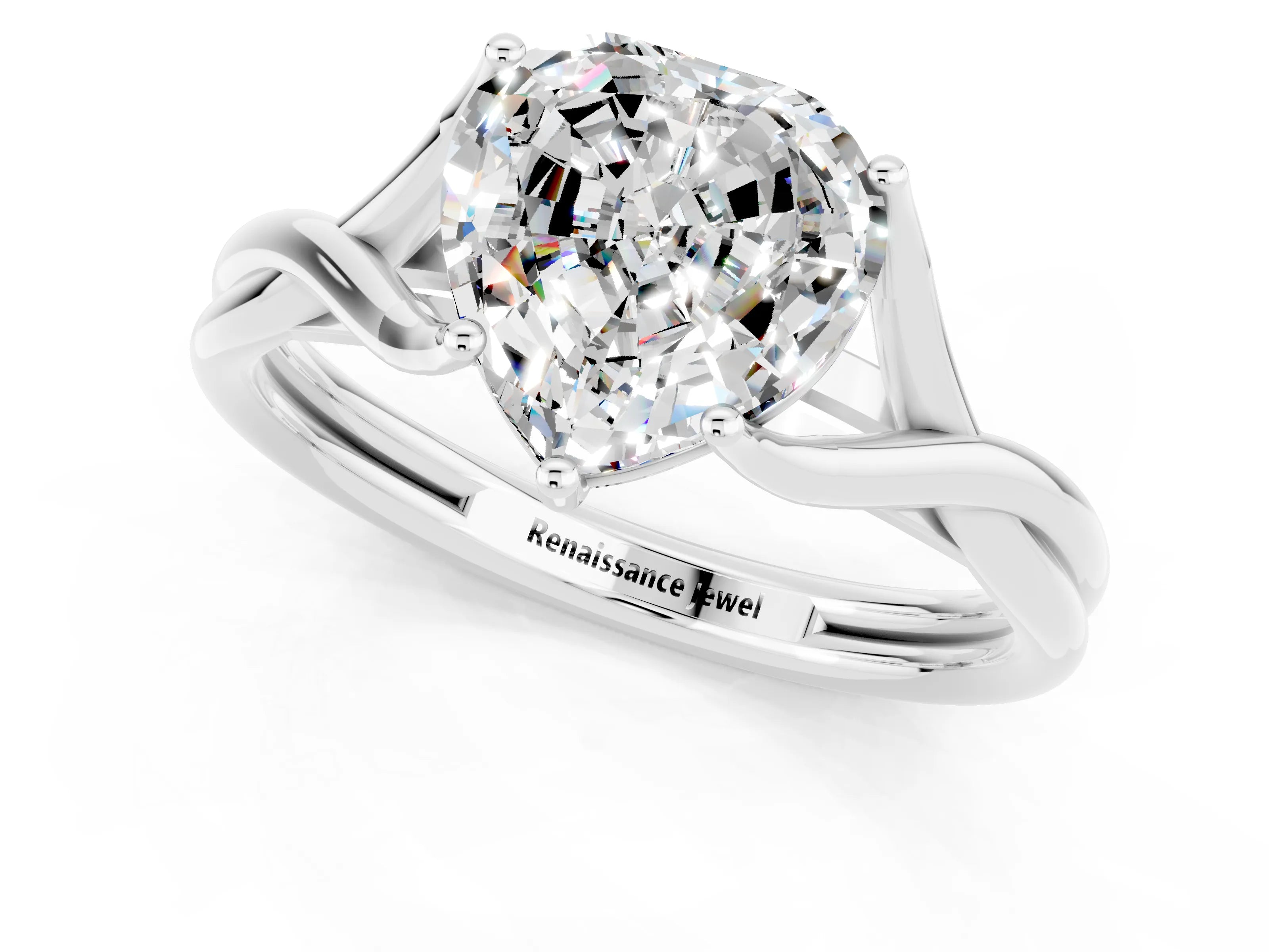 White gold Heart Cut Moissanite Solitaire Twist Band Prong Setting Ring_55