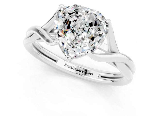 Platinum Heart Cut Moissanite Solitaire Twist Band Prong Setting Ring