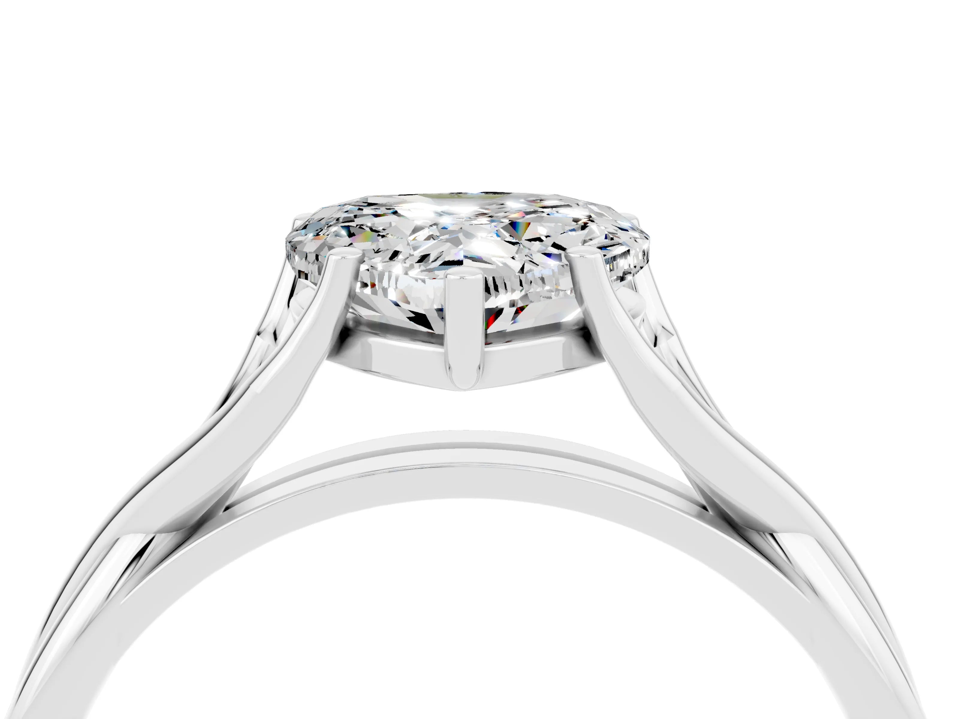 White gold Heart Cut Moissanite Solitaire Twist Band Prong Setting Ring_63