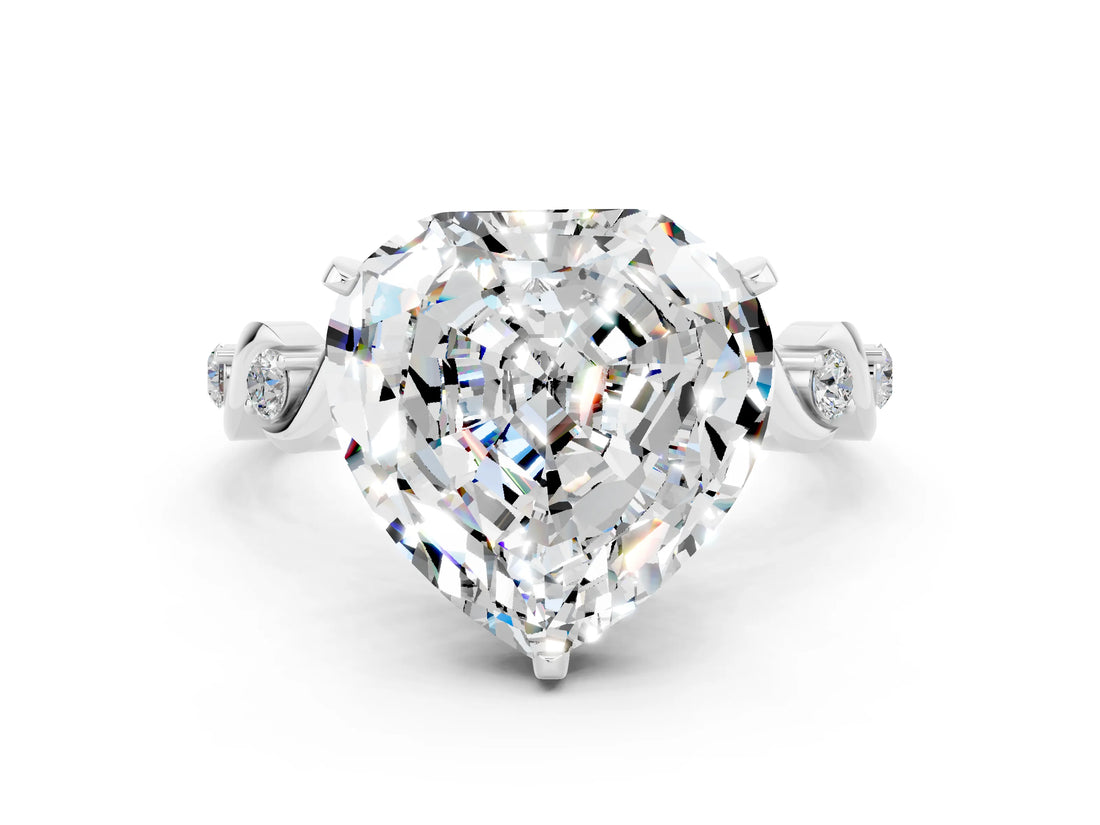 White gold Heart Cut Moissanite Solitaire Twisted Band with Round  Accents and Prong Setting_12