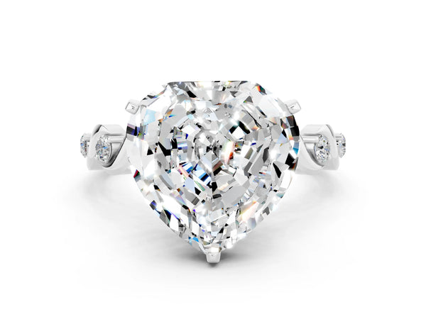White gold Heart Cut Moissanite Solitaire Twisted Band with Round  Accents and Prong Setting