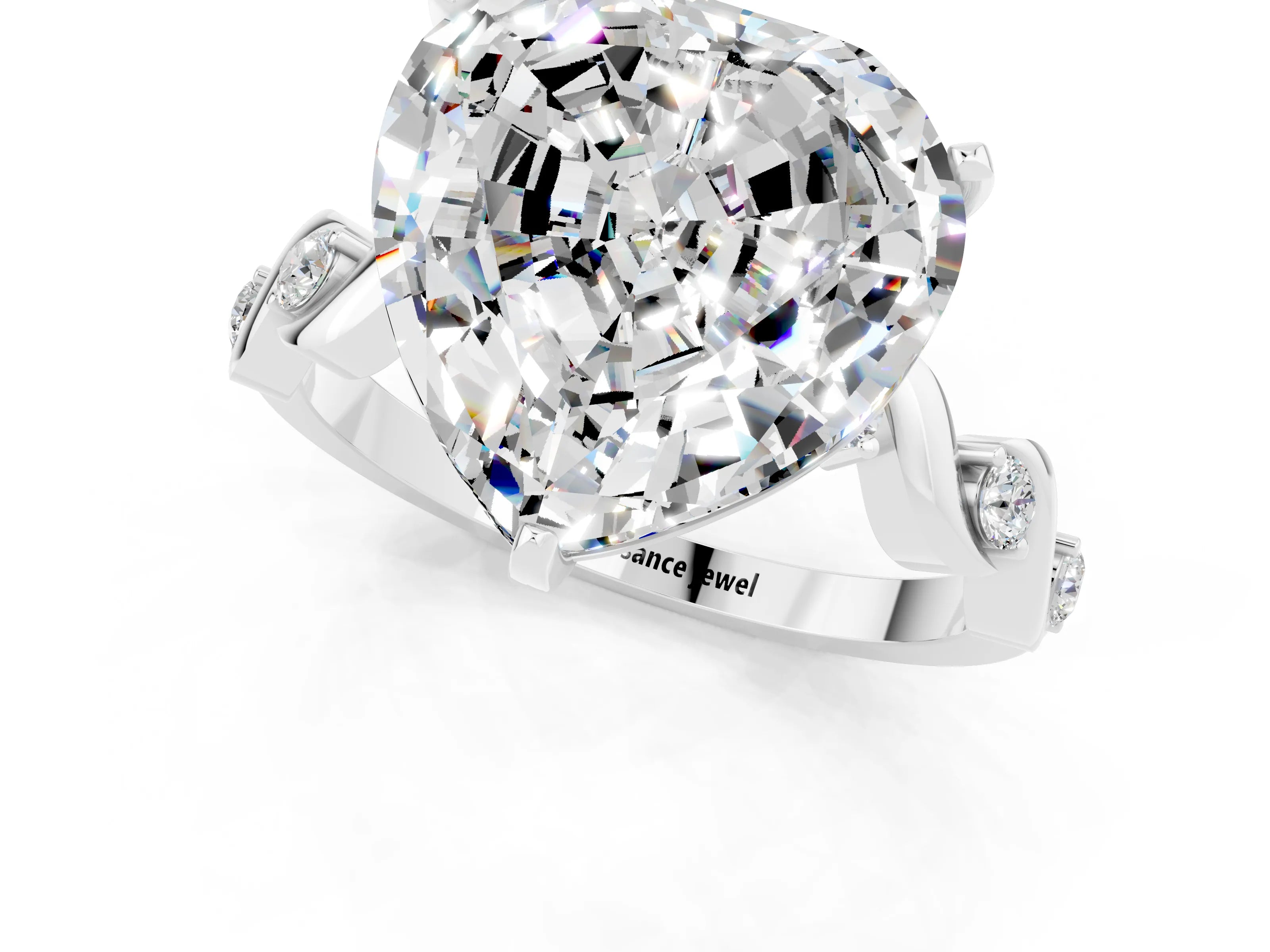 White gold Heart Cut Moissanite Solitaire Twisted Band with Round  Accents and Prong Setting_13