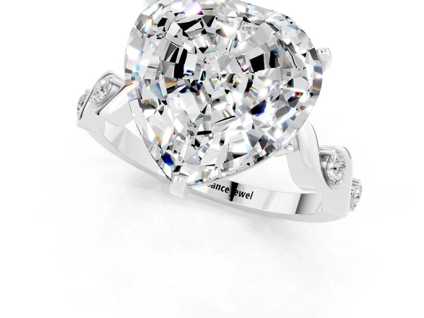 White gold Heart Cut Moissanite Solitaire Twisted Band with Round  Accents and Prong Setting