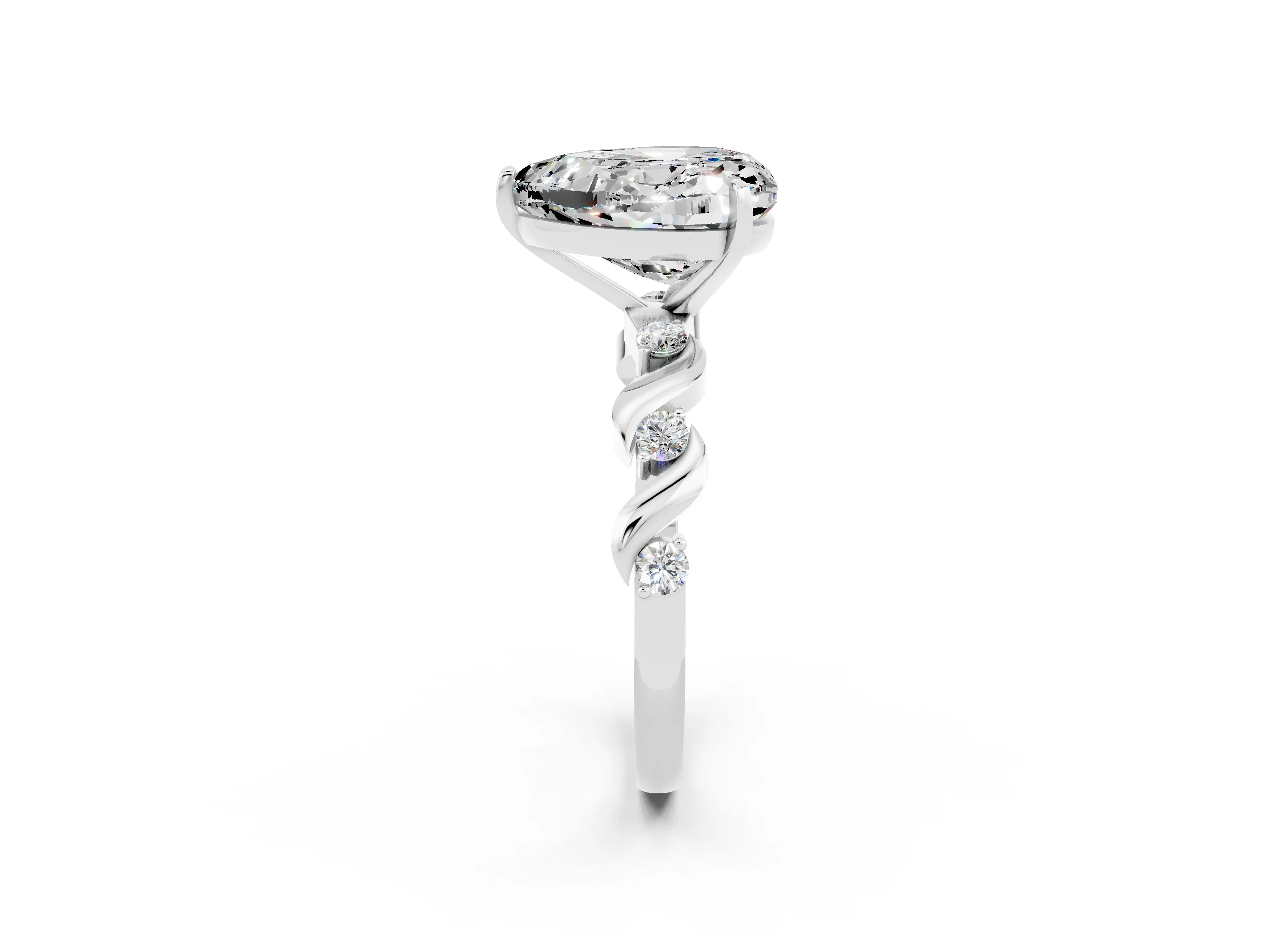 White gold Heart Cut Moissanite Solitaire Twisted Band with Round  Accents and Prong Setting_14