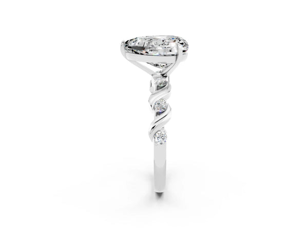 Platinum Heart Cut Moissanite Solitaire Twisted Band with Round  Accents and Prong Setting