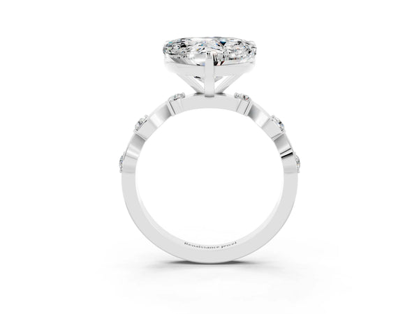 Platinum Heart Cut Moissanite Solitaire Twisted Band with Round  Accents and Prong Setting
