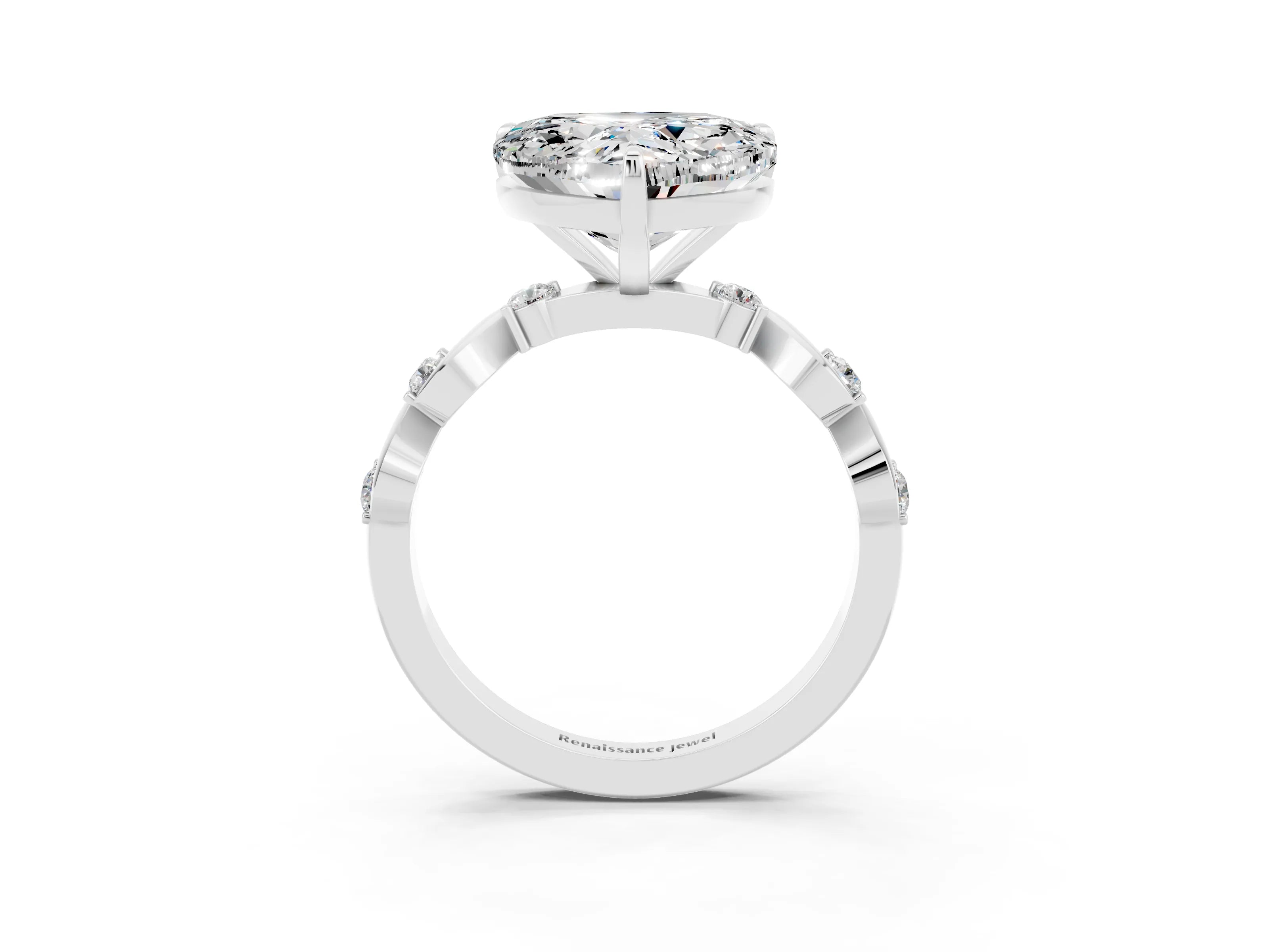 White gold Heart Cut Moissanite Solitaire Twisted Band with Round  Accents and Prong Setting_15
