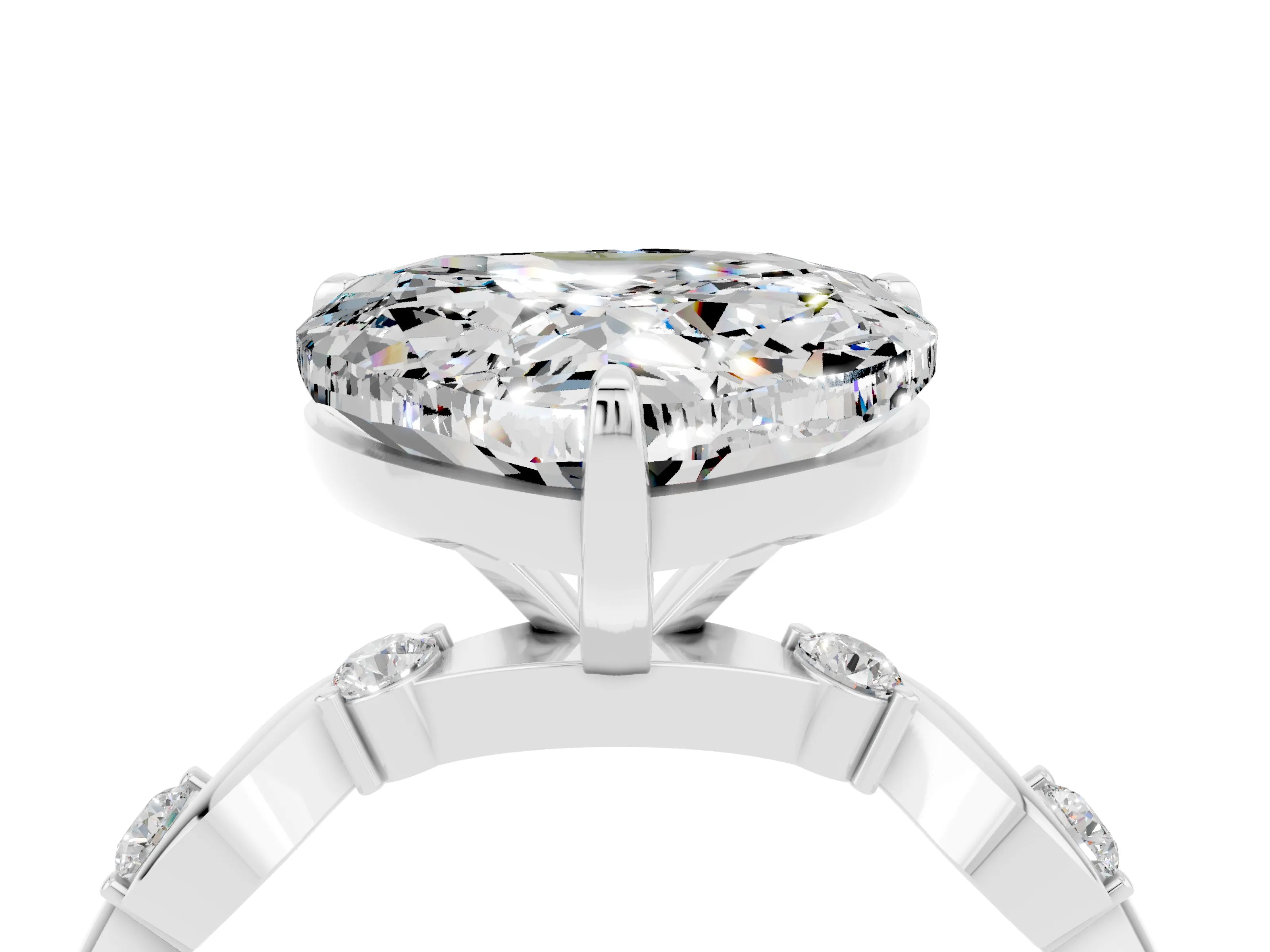 White gold Heart Cut Moissanite Solitaire Twisted Band with Round  Accents and Prong Setting_16