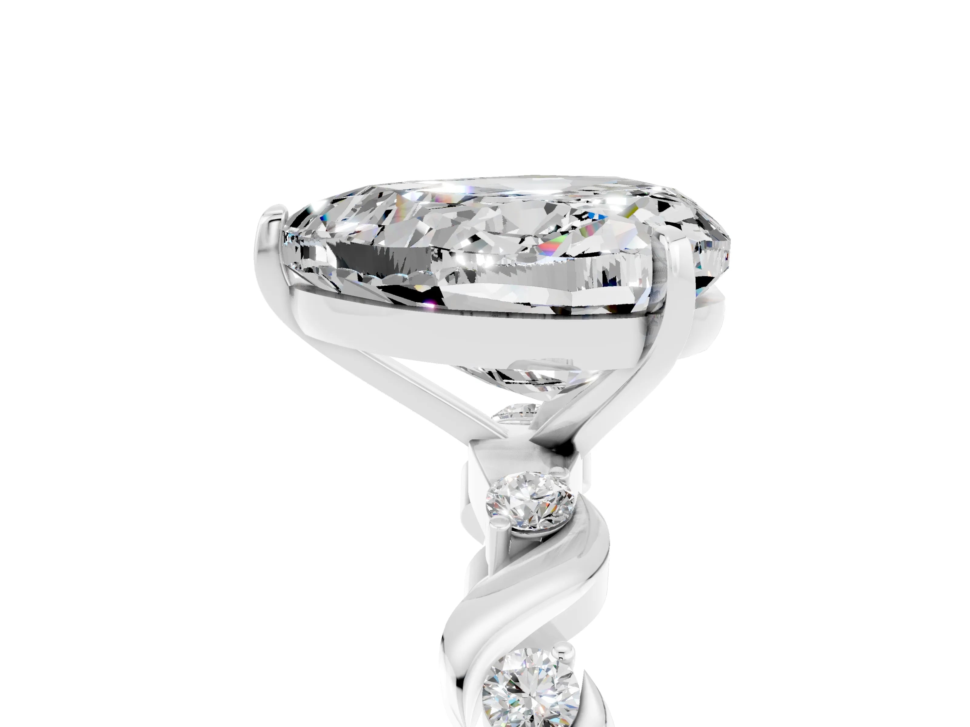 White gold Heart Cut Moissanite Solitaire Twisted Band with Round  Accents and Prong Setting_17
