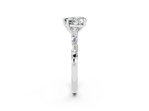 White gold Heart Cut Moissanite Solitaire with Side Baguettes and Channel Set Band_2