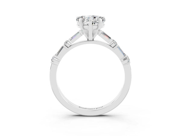 Platinum Heart Cut Moissanite Solitaire with Side Baguettes and Channel Set Band