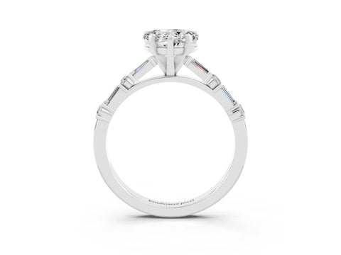 White gold Heart Cut Moissanite Solitaire with Side Baguettes and Channel Set Band_3