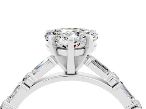 White gold Heart Cut Moissanite Solitaire with Side Baguettes and Channel Set Band_4