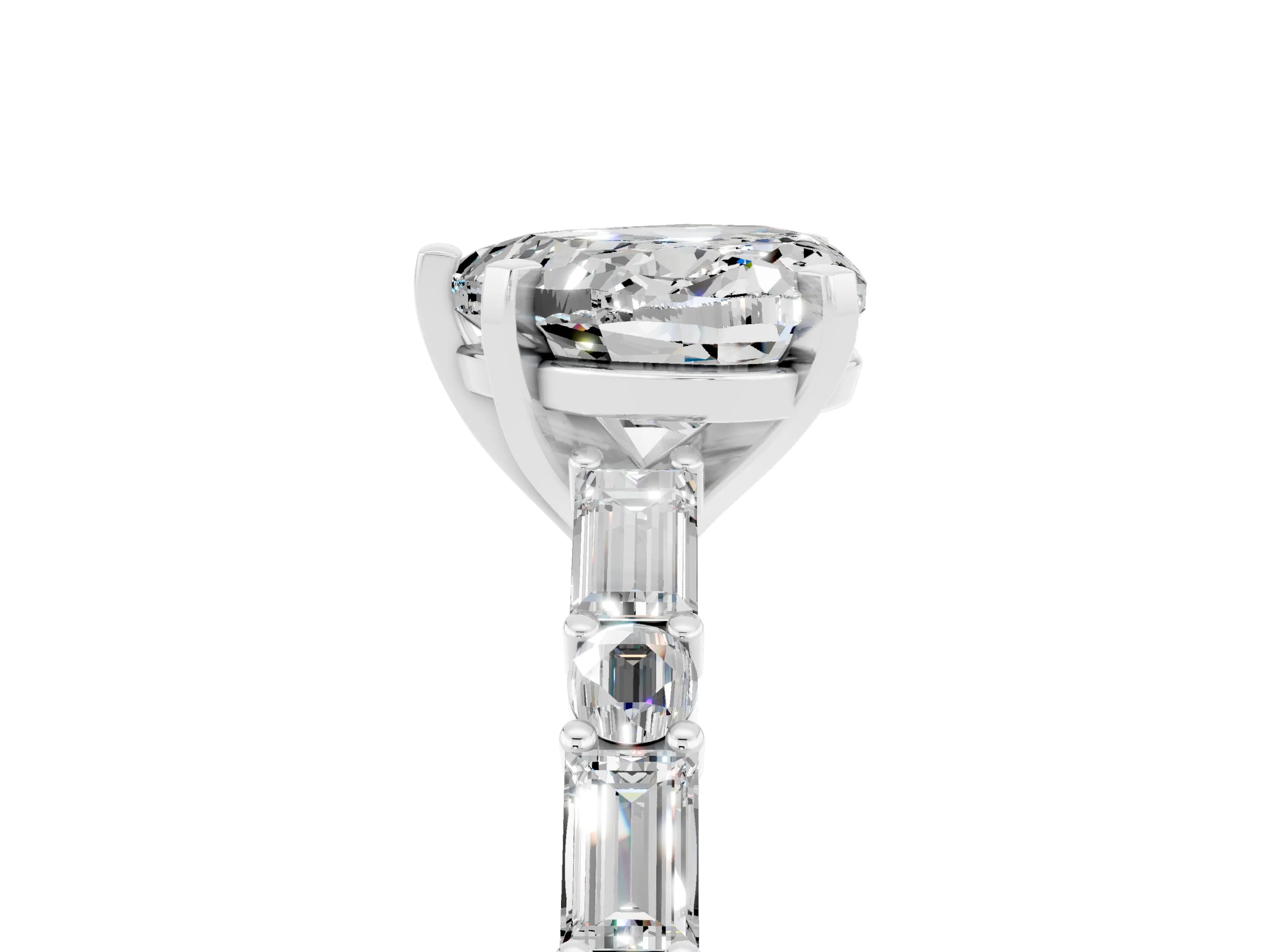 White gold Heart Cut Moissanite Solitaire with Side Baguettes and Channel Set Band_5