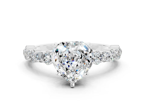 White gold Heart Cut Moissanite Solitaire with Side Stones, Pave Band, Four-Prong Setting_12