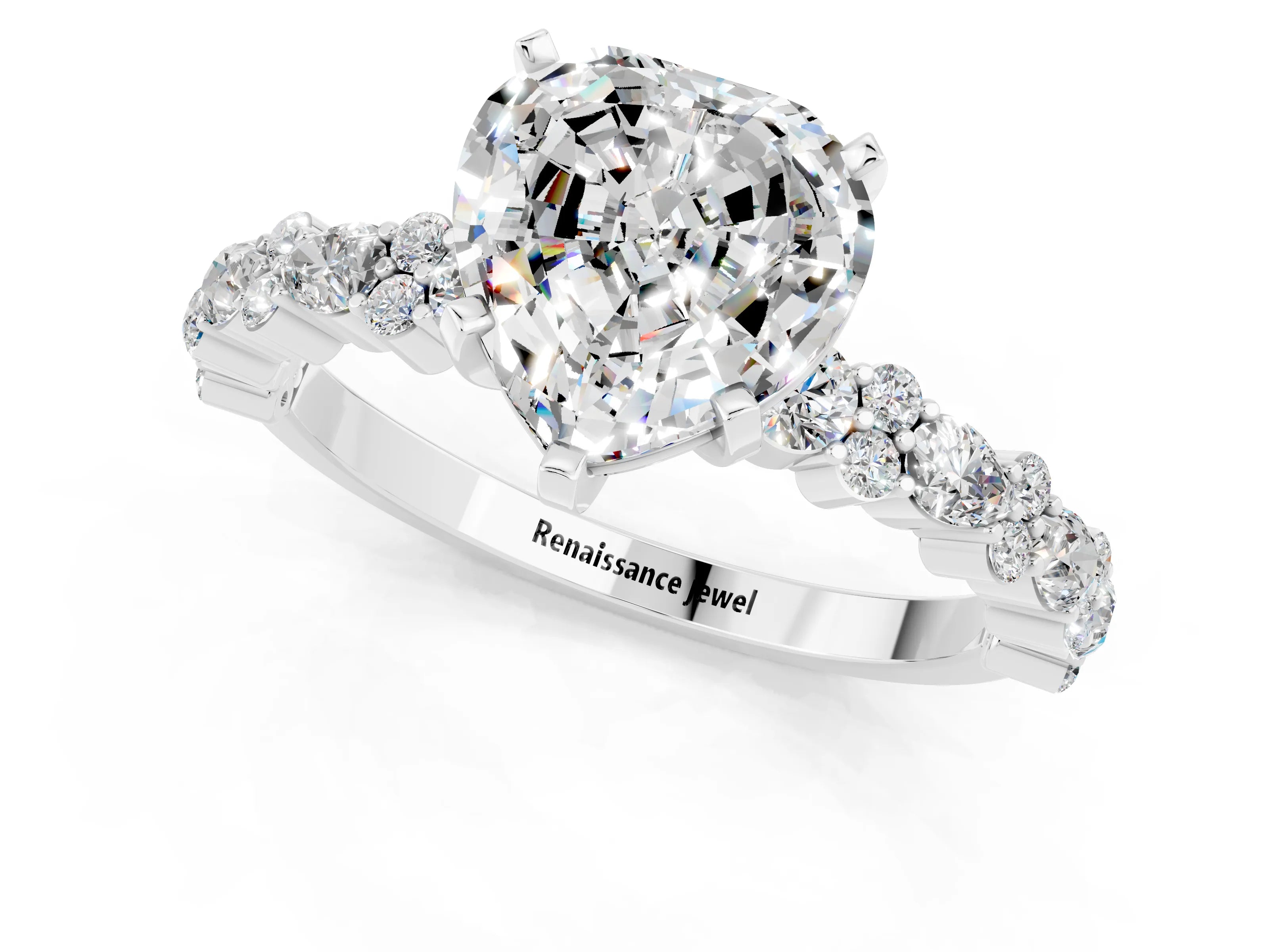 White gold Heart Cut Moissanite Solitaire with Side Stones, Pave Band, Four-Prong Setting_13