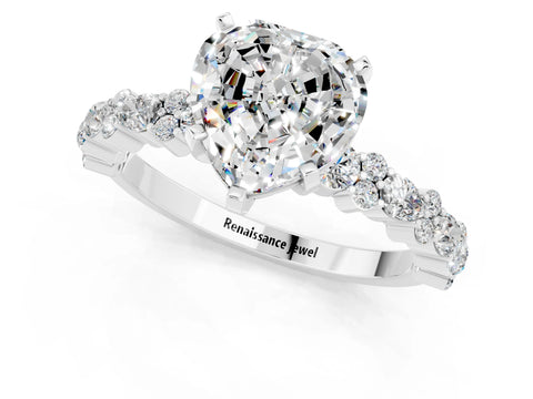 White gold Heart Cut Moissanite Solitaire with Side Stones, Pave Band, Four-Prong Setting_13