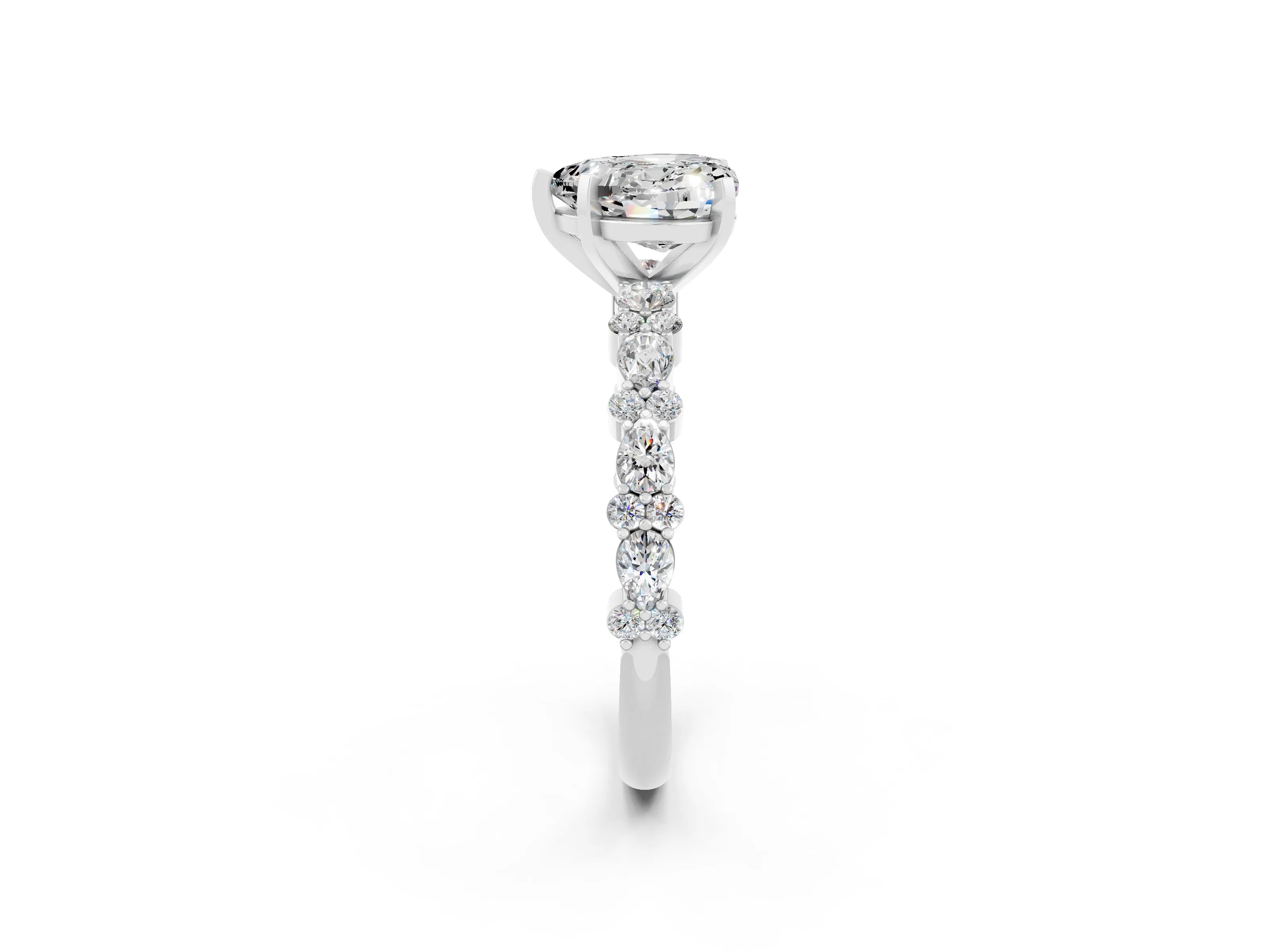 White gold Heart Cut Moissanite Solitaire with Side Stones, Pave Band, Four-Prong Setting_14