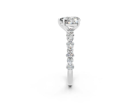 White gold Heart Cut Moissanite Solitaire with Side Stones, Pave Band, Four-Prong Setting_14