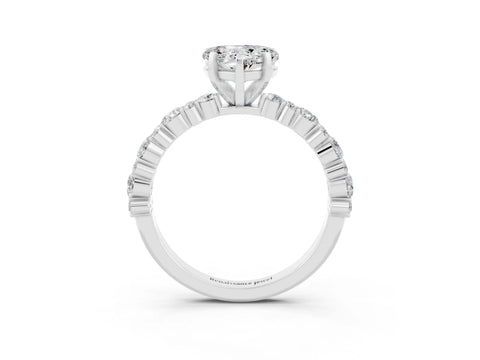 White gold Heart Cut Moissanite Solitaire with Side Stones, Pave Band, Four-Prong Setting_15