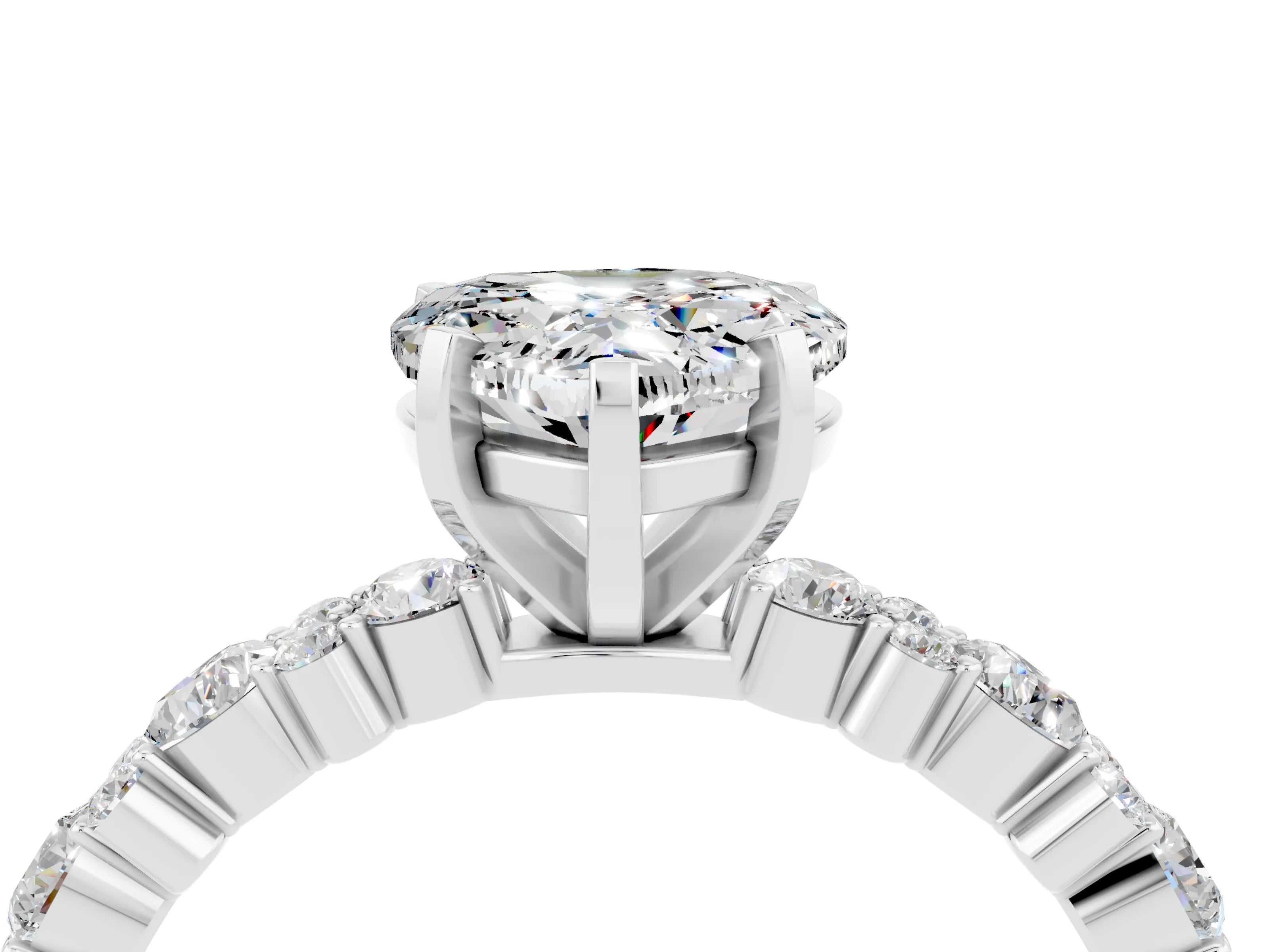 White gold Heart Cut Moissanite Solitaire with Side Stones, Pave Band, Four-Prong Setting_16