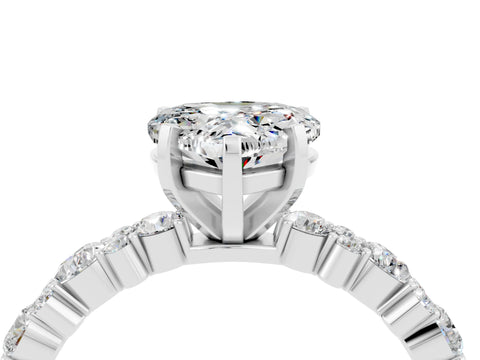White gold Heart Cut Moissanite Solitaire with Side Stones, Pave Band, Four-Prong Setting_16