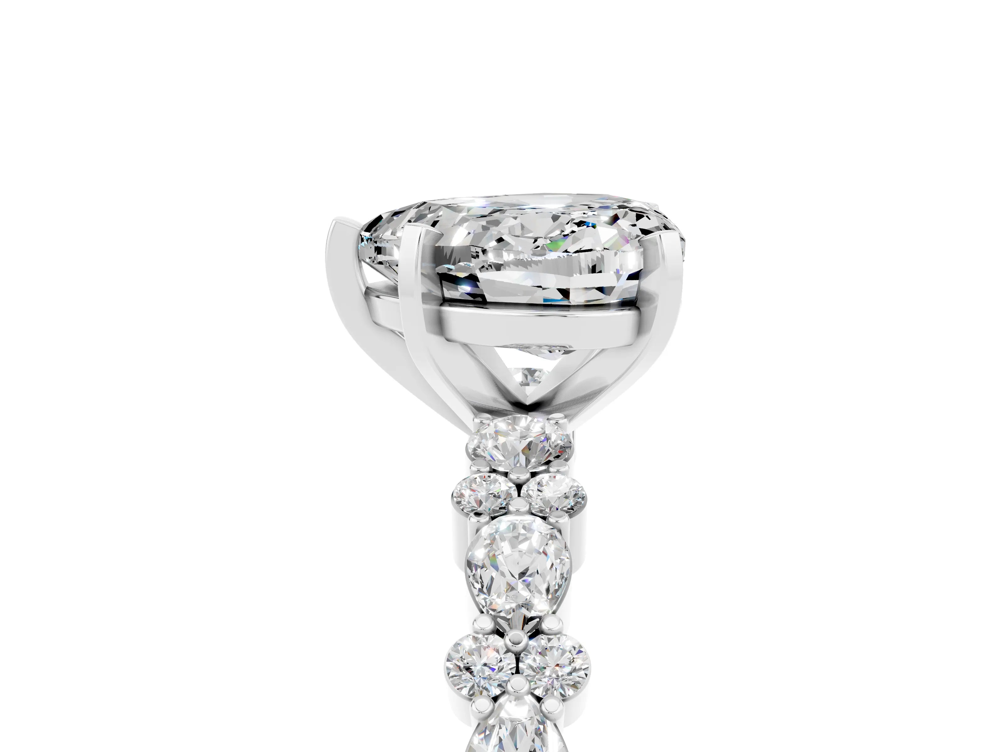 White gold Heart Cut Moissanite Solitaire with Side Stones, Pave Band, Four-Prong Setting_17