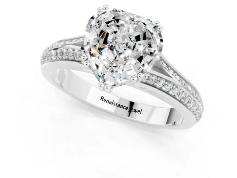 White gold Heart Cut Moissanite Split Shank Engagement Ring with Pavé Band_1
