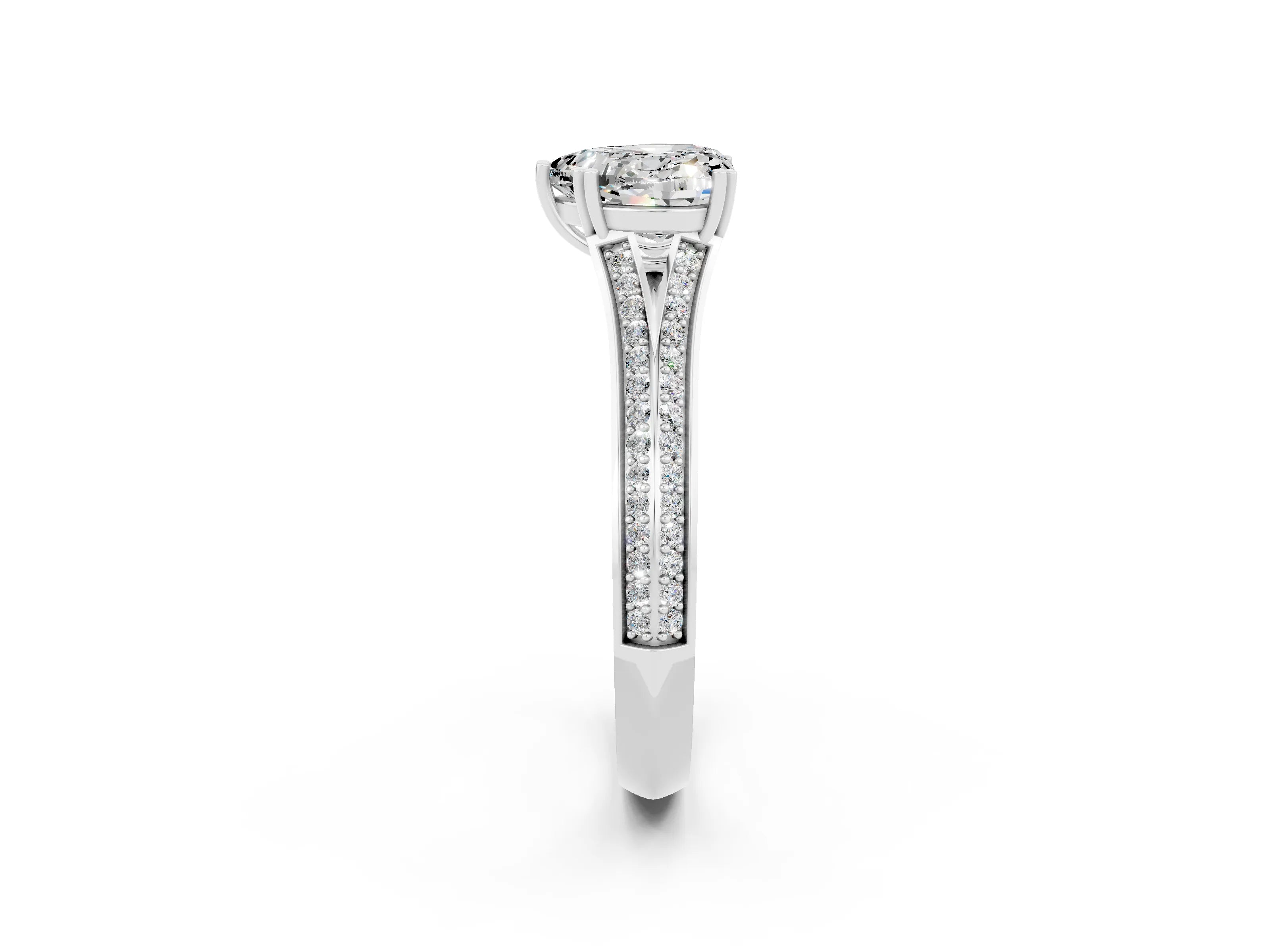White gold Heart Cut Moissanite Split Shank Engagement Ring with Pavé Band_2